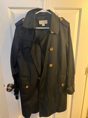 MICHAEL Michael Kors Black Trench Coat with Gold Buttons